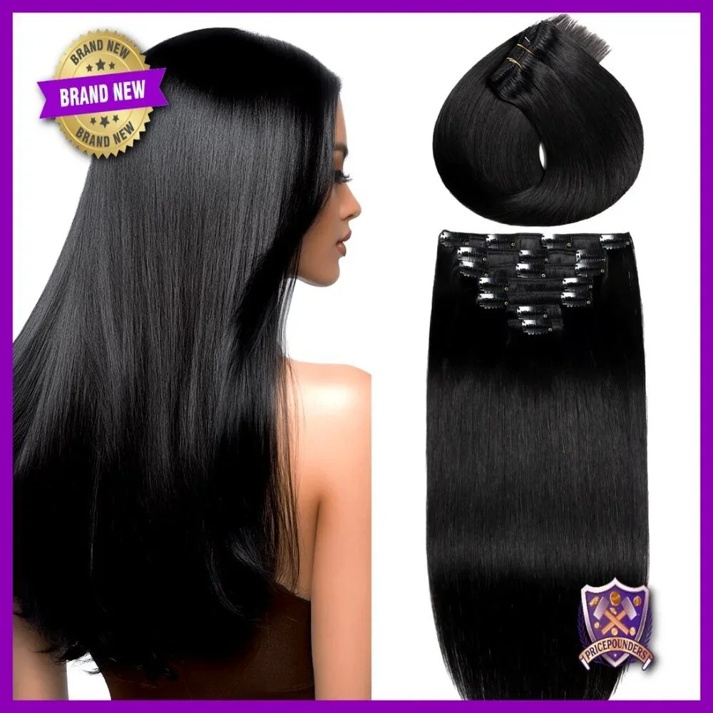 16'' Clip-In Human Hair Extensions, Seamless Straight Remy Hair